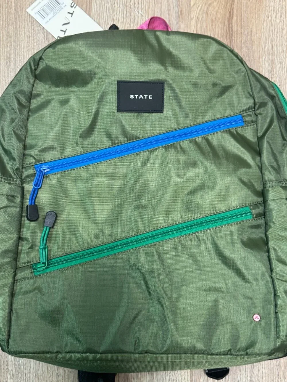 STATE Ripstop Kane Kids Double Pocket LARGE Backpack Olive Green Diagonal Zipper